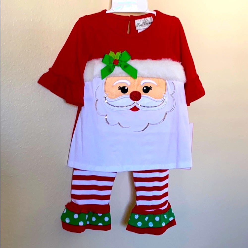 Christmas Holiday Santa Claus Embellished Top Ruffle Legging Set Size 24 Months